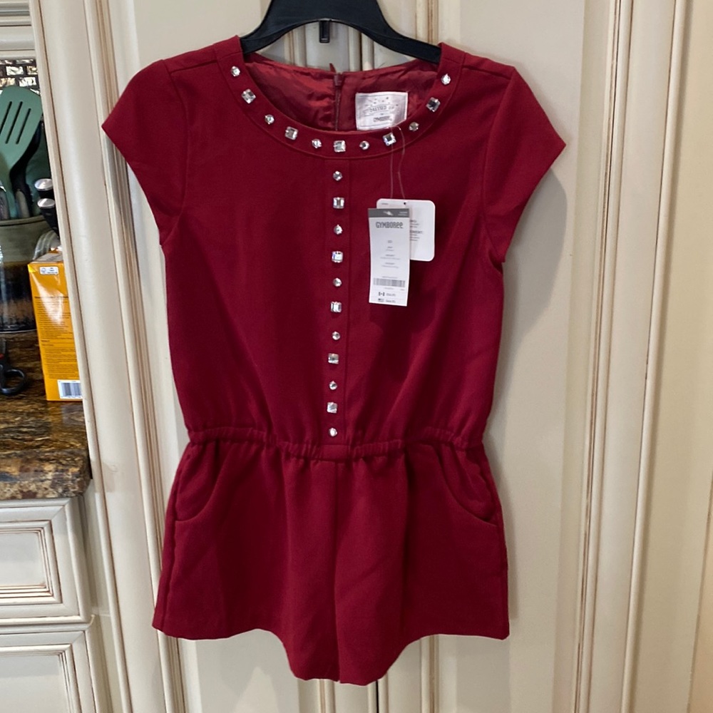 Girls dressed up by Gymboree romper Christmas red